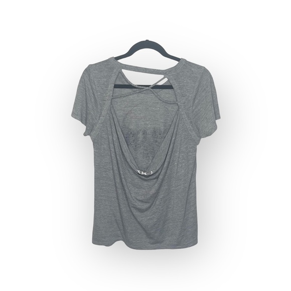 new Chaser ☻︎ Heart Eye Skull Draped Open Cross Back Tee T Shirt ☻ ︎Heather ☻︎ L - Picture 10 of 16